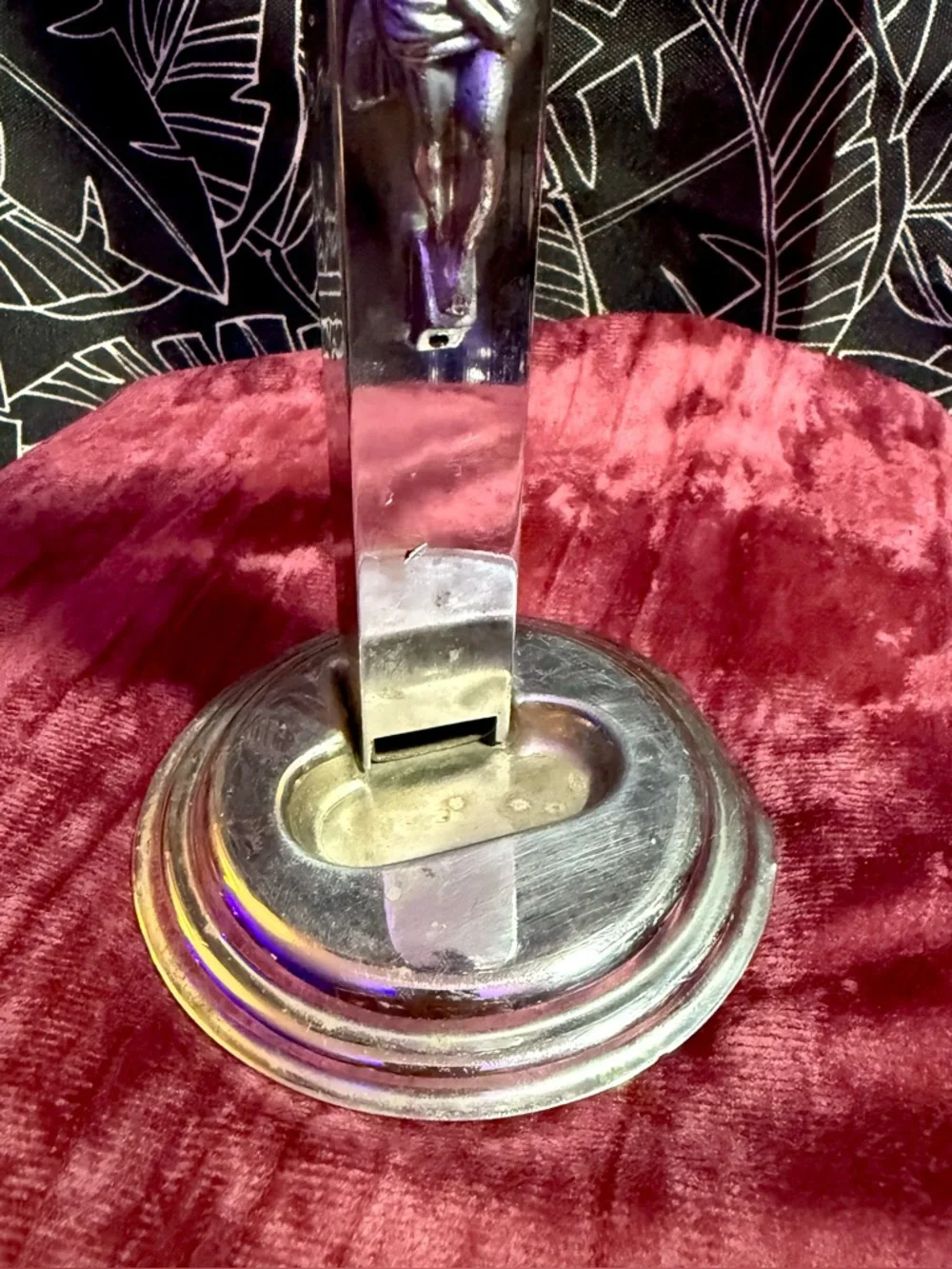 Vintage Standing Crucifix Chrome Holy Water Font Religious Decor